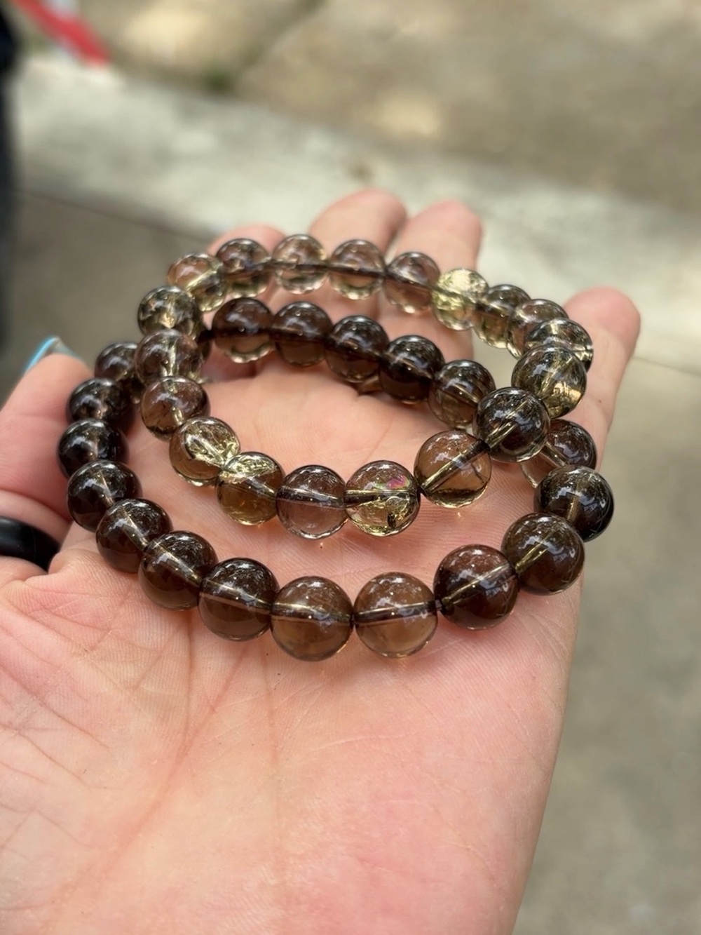 Smoky Quartz Beaded Crystal Bracelet - Elegant Gemstone Stack